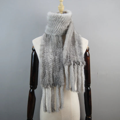 2026 Luxury Women Muffler 100% Real Mink Fur Scarf With Tassel Hand Knitted Natural Mink Scarves Neck Warmer Poncho Wholesale