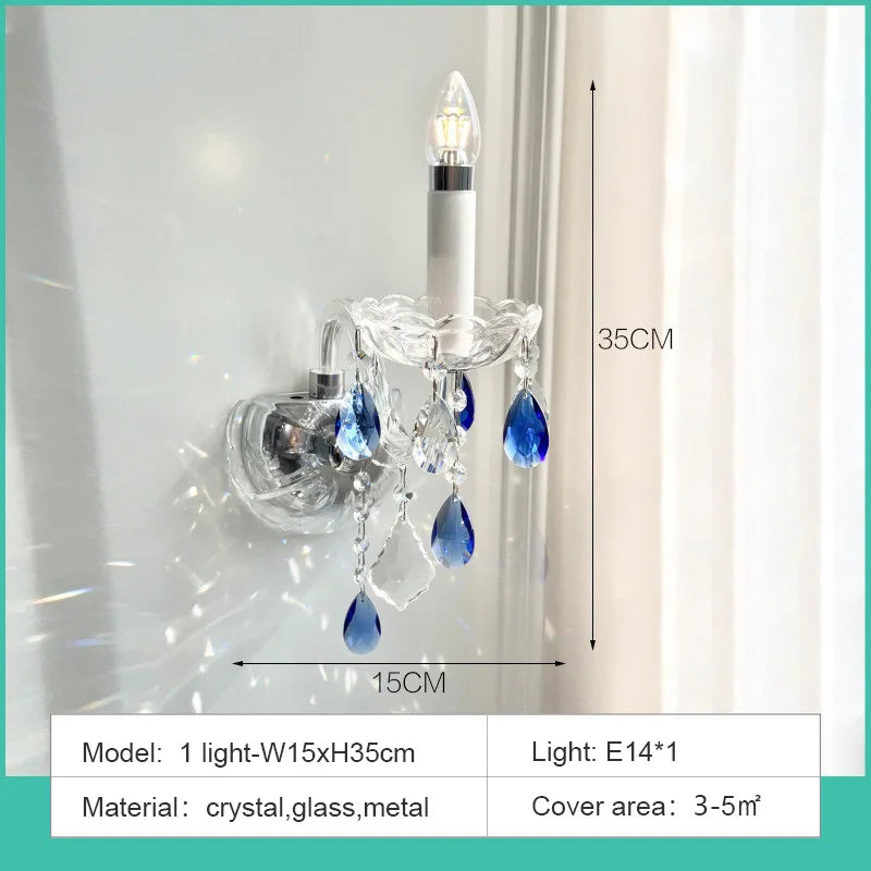French Blue Romantic Crysatl Chandeliers Light Luxury Glass Living Room Art Decor Candle Pendant Lights Lighting Bedroom Lamps