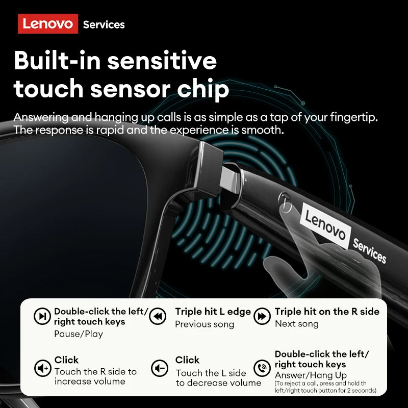 Lenovo GS106 Smart Wireless Glasses Bluetooth 6.0 Photochromic Lenses Sunglasses Hands-Free Music Calls Outdoor Sports Headphone