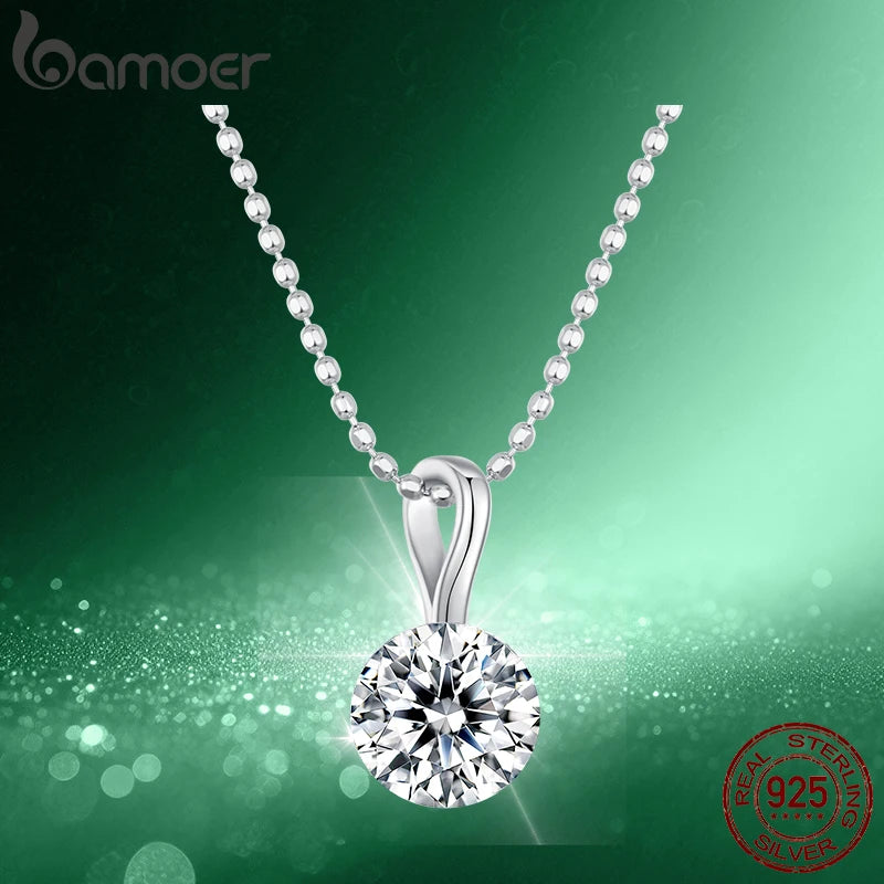 BAMOER 1CT Rotatable Moissanite Necklace, 925 Sterling Silver Halo Pendant Necklace with Beads Chain for Women Sparking Gift