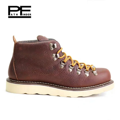 pf Fashion Genuine Leather Motorcycle Boots Men's Hiking Work Boots Women Ankle Western Boots Non-slip Round Toe