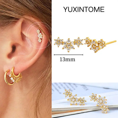 White Color Zircon Hoop Earrings 925 Sterling Silver Needle Cross/Star/Flower/Water Drop Pendant Gold Earrings Luxury Jewelry