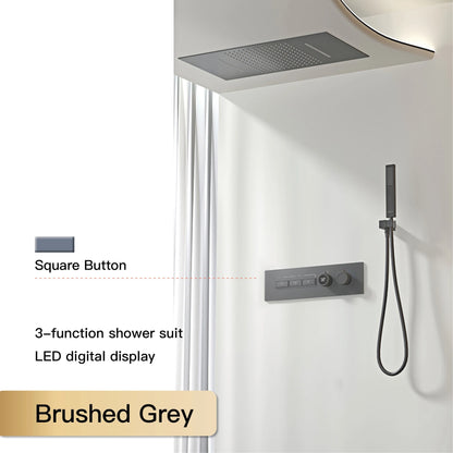 Luxury Black Brass Shower System Wall-Mounted LED Digital Display Design Cold & Hot Dual-Control 4-Function Ceiling Shower Tap