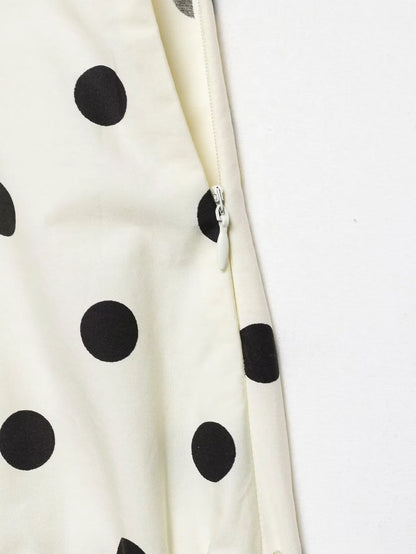 Women's Vintage Polka Dot Asymmetrical Hem Skirt White Black High Waist Drawstring Flowy Casual Midi Skirt Streetwear