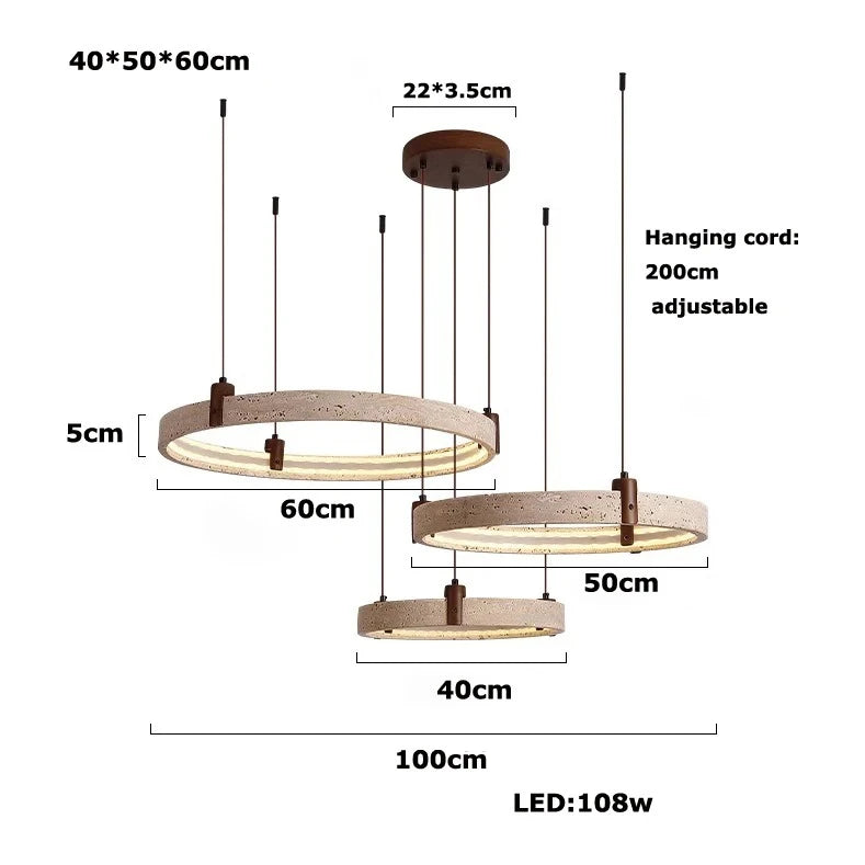 Wabi-sabi Style Natural Stone Pendant Lights Travertine Ring Suspension Luminaire Living Dining Room Home Decor Chandeliers