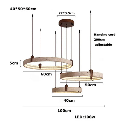 Wabi-sabi Style Natural Stone Pendant Lights Travertine Ring Suspension Luminaire Living Dining Room Home Decor Chandeliers