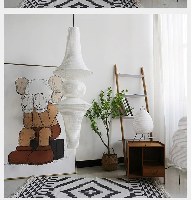 Nordic Wabi Sabi Wind Rice Paper Led Pendant Lights Living Room Bedroom Corner Chandelier Duplex Loft Home Decor Bedside Lamp