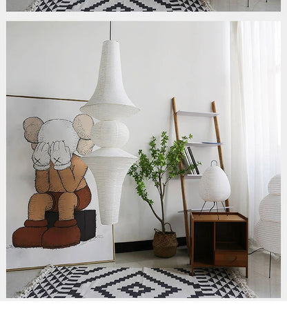 Nordic Wabi Sabi Wind Rice Paper Led Pendant Lights Living Room Bedroom Corner Chandelier Duplex Loft Home Decor Bedside Lamp