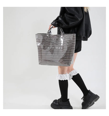 Crocodile Texture Tote Bag Pvc Kraft Paper Large Capacity Luxury Hobo Handbag Women Casual Shopping Letters Top Handle Hand Bags