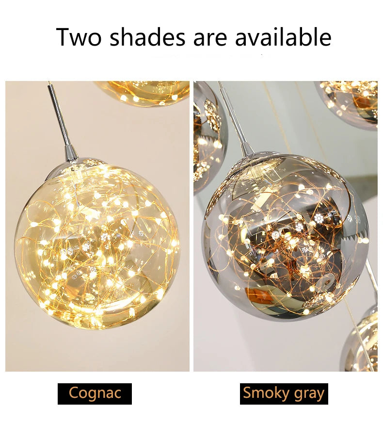 Modern LED Chandelier Glass Ball Dimmable Pendant Lamp for Staircase Living Room Home Decor Suspension Lighting Design Lusters