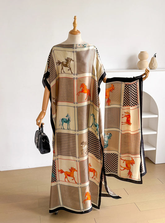 Elegant Printed Silk Muslim Lady Kaftan Dress Summer New Fashion African Long Hijab Kuwait Abaya Oversize for Women 2026
