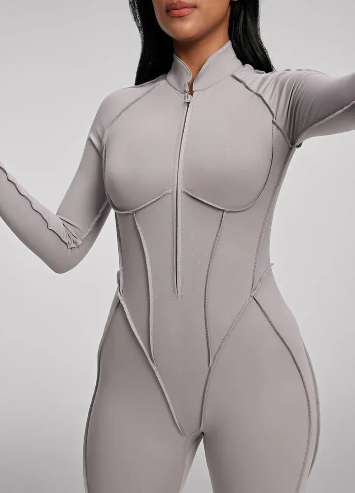 FUBEIKE Women's Yoga Set Fashion Sexy Slim Fit Long Sleeve Zipper Sports Gym Workout Legging Bodysuits Outdoor Activewear