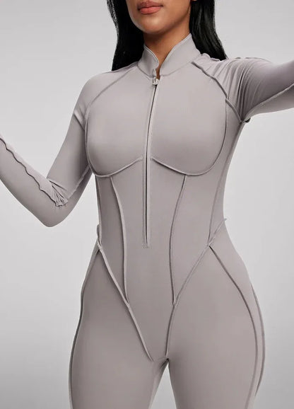 FUBEIKE Women's Yoga Set Fashion Sexy Slim Fit Long Sleeve Zipper Sports Gym Workout Legging Bodysuits Outdoor Activewear