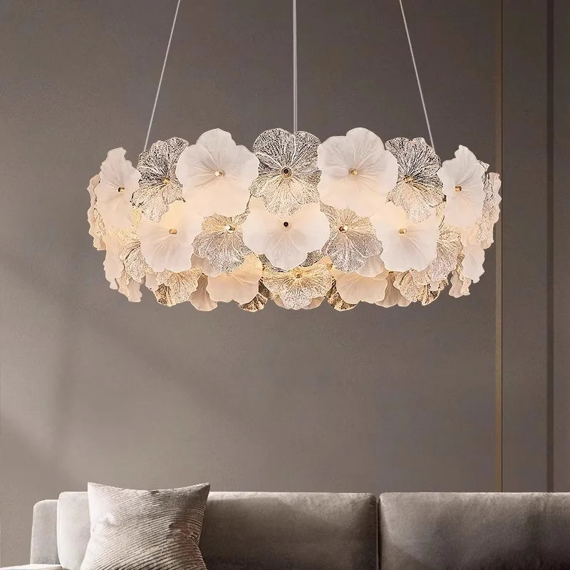 Modern Lustre Glass Flower Led Chandeliers Lighting Living Dining Room Pendant Lights Home Decor Bedroom Hanging Lamp Luminaire