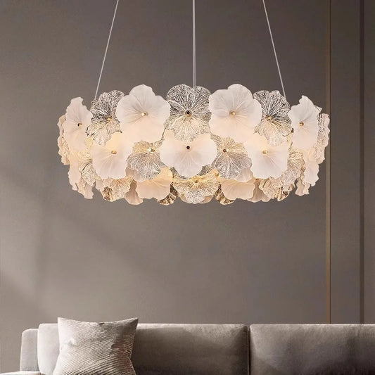 Modern Lustre Glass Flower Led Chandeliers Lighting Living Dining Room Pendant Lights Home Decor Bedroom Hanging Lamp Luminaire