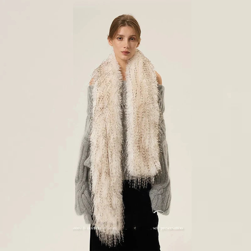 faux mink fur scarf winter  neck warmer long Big  fur collar round scarf for woman shawls  Y2K Anime
