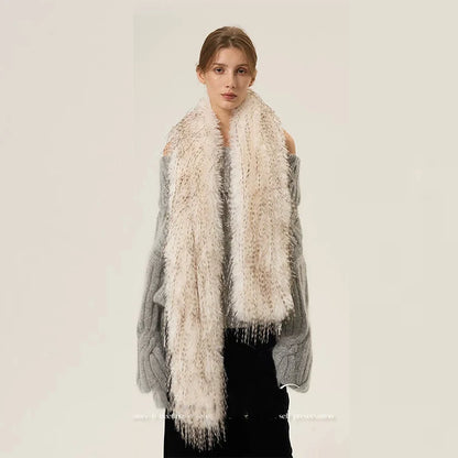 faux mink fur scarf winter  neck warmer long Big  fur collar round scarf for woman shawls  Y2K Anime