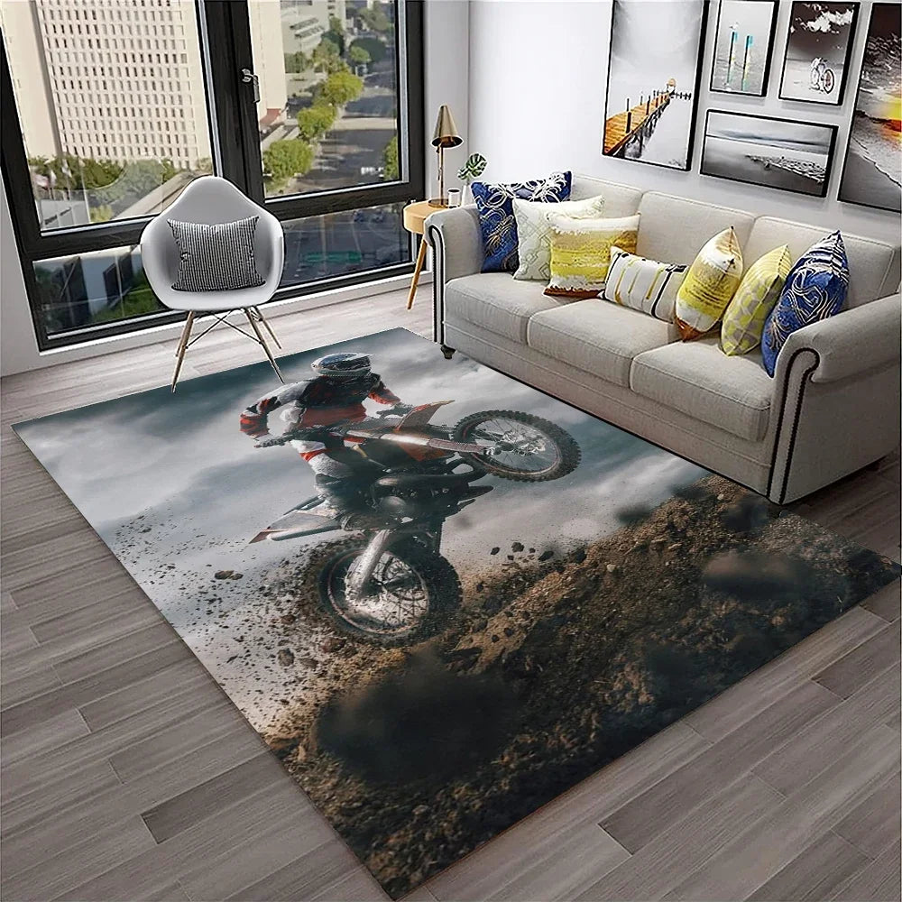 Off Road Motorcycle Racing Moto Carpet Rug for Home Living Room Bedroom Sofa Doormat Decor,Kid Play Area Rug Non-slip Floor Mat