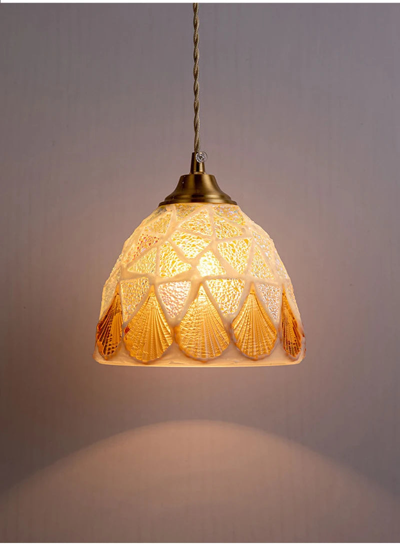 Glass Ceiling Chandelier Creative Sea Shell Lampshade Bedroom Bedside Hanging Lamp Interior Decoration Lighting Pendant Lights