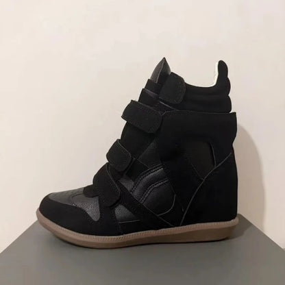 Women's Ankle Boots 2026 New Genuine Leather 8CM Hidden Heel Women Platform Sneakers Fashionable Splice Color Design Women Shoes