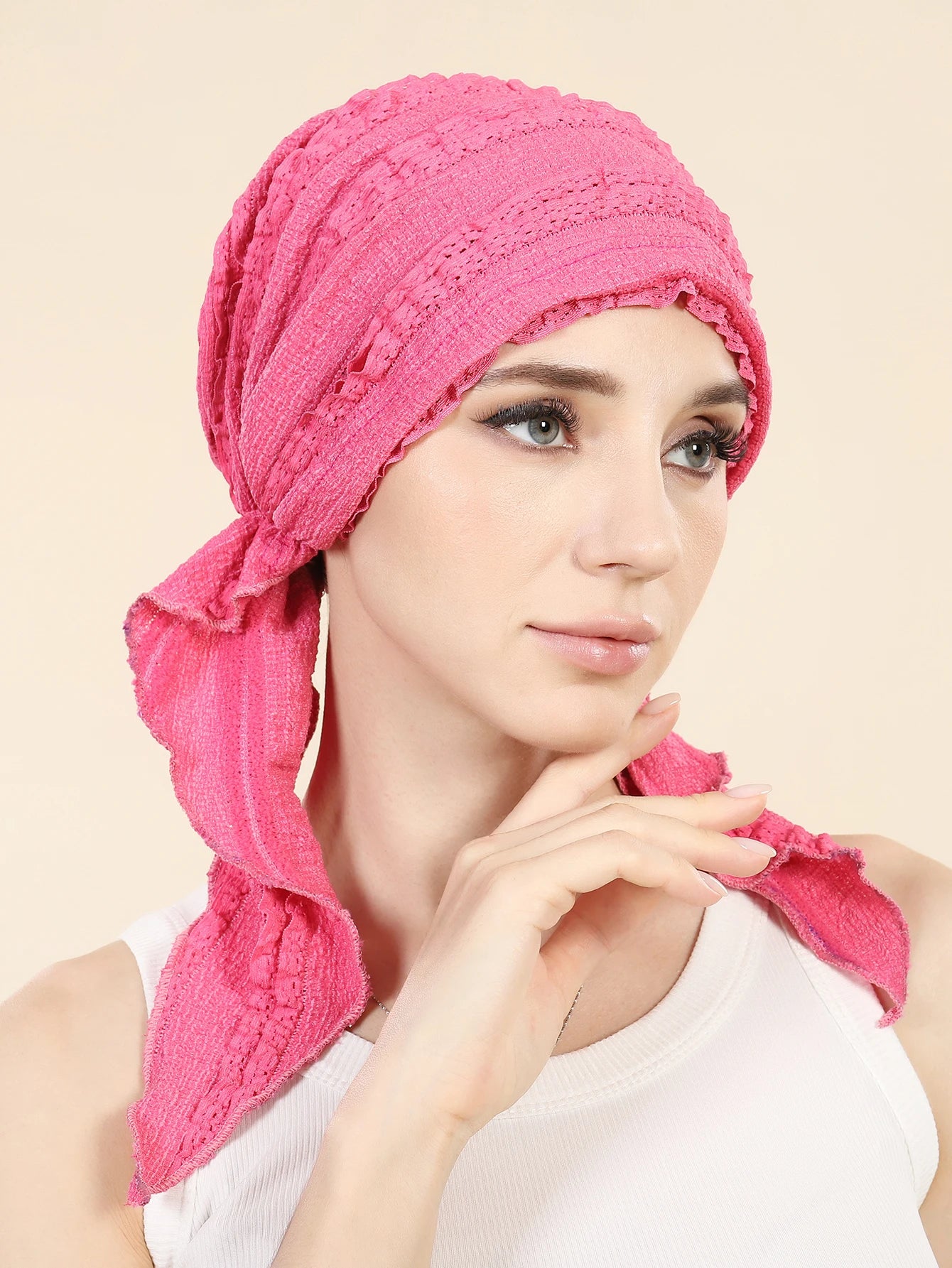 Ramadan Solid Color Turban Hijab Hats Long Tail Head Wraps Soft Elastic Muslim Hats Breathable Chemo Cap For Women Girls
