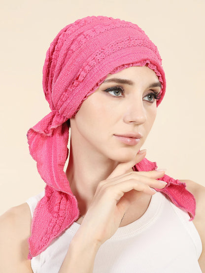 Ramadan Solid Color Turban Hijab Hats Long Tail Head Wraps Soft Elastic Muslim Hats Breathable Chemo Cap For Women Girls