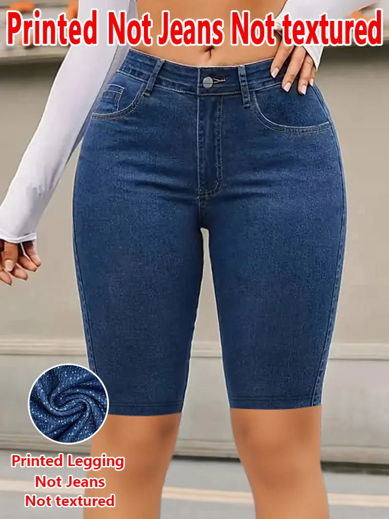 1304 [Printed Leggings - Not Faux Denim Fabric]Printed Leggings Without Texture, Denim Fabric, Women'S Shorts Capri Pants,