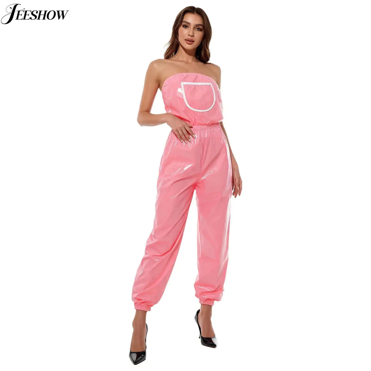 Womens Waterproof Strapless Jumpsuit Solid Color Elastic Waist Jogger Tube Rompers Diaper Cover Adaptive Clothings Nightwear