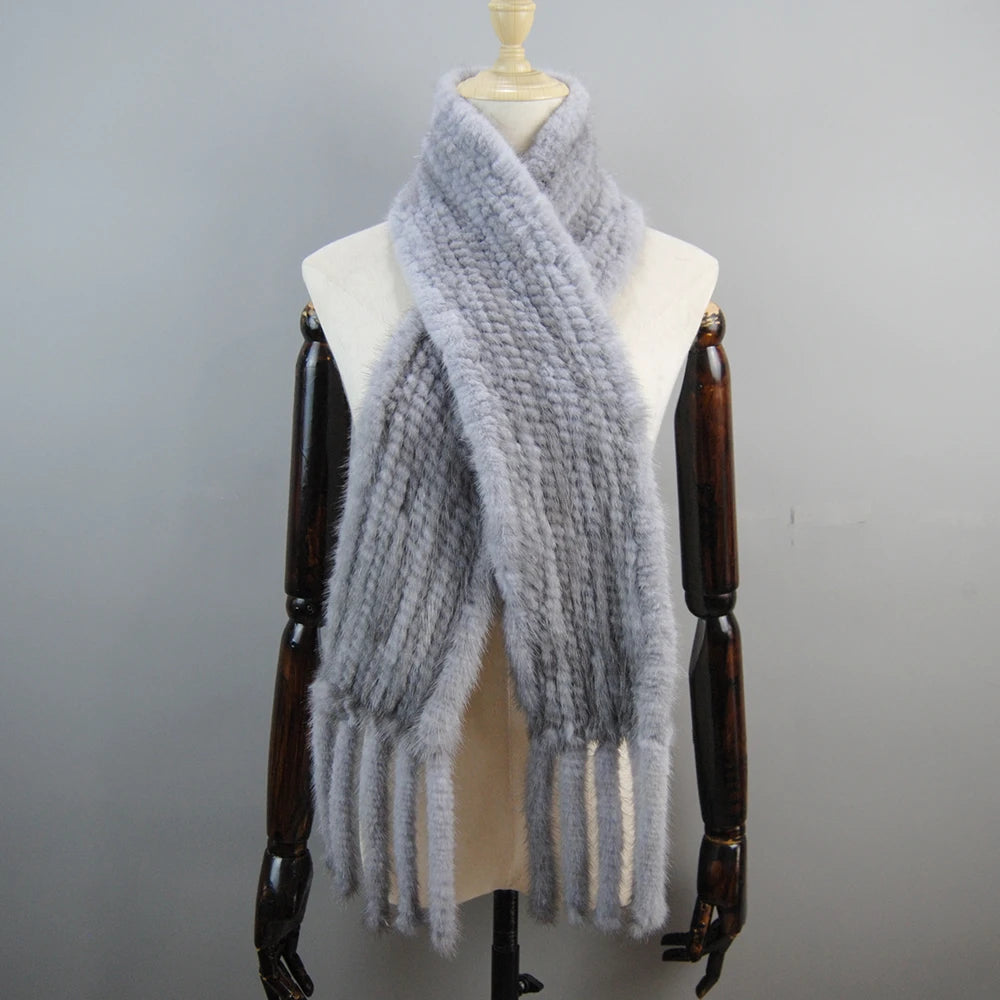 Women Winter Warm Real Mink Fur Scarf 100% Genuine Real Mink Fur Muffler Lady Fashion Quality Natural Real Mink Fur Knit Scarves