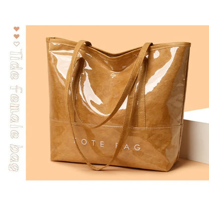 Fashion Large Capacity Tyvek Tote Bag, Waterproof Letter Print Shoulder Bags for Women Daily Shopping, Commuter Versatile Bag