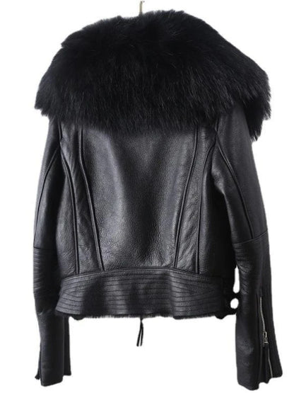 OFTBUY Hot Sales Sheepskin Fur Coat Fashion New Winter Real Leather Jacket Raccoon Fur Collar Women Clothing Integrated Fur Coat