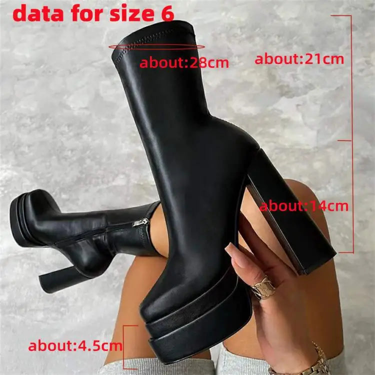 Foreign Trade Women's Shoes Fashion Super High Heels Platform Short Boots New Chunky Heel Mid-calf Boots Casual Ankle Boots CD