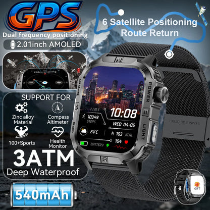 New Outdoor Military Men Smartwatch Equipped With GPS Sports LED Lighting, Compass, Wireless Communication IP68 Waterproof Watch