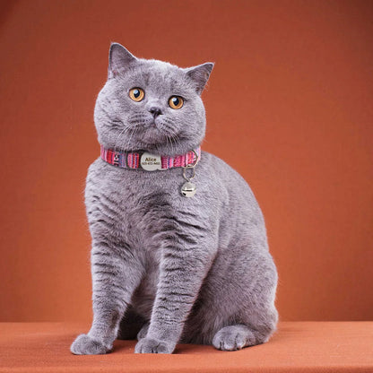 Cat Collar Free Personalized Kitten Collars Engraved Pet Puppy Name Necklace Collars Anti-lost for Cats Small Dogs Adjustable