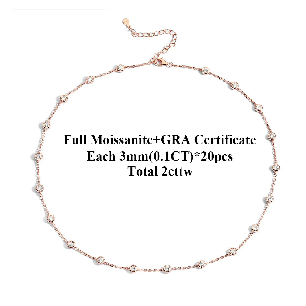 COSYA 2cttw 3mm Moissanite Necklace for Women S925 Silver Plated 18K GoldD Color Bezel Bubble Choker Chain Fine Jewelry Gift