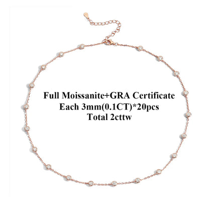 COSYA 2cttw 3mm Moissanite Necklace for Women S925 Silver Plated 18K GoldD Color Bezel Bubble Choker Chain Fine Jewelry Gift