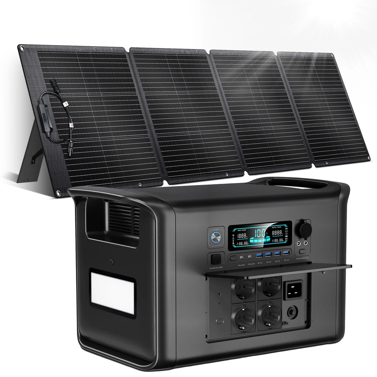 RV Camping CTOLITY AP1000 AP2000 1800W/2400W Solar Generator  Portable Mobile Power Station 200W Solar Panels Portable Foldable