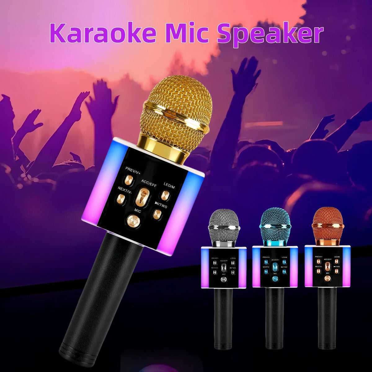 Wireless Karaoke Microphone Bluetooth Speaker LED Light Portable Singing Mic with Voice Changer for Kids Adults Party Outdoor Birthday Gift Car Travel Home KTV Rechargeable Handheld Karaoke Machine Christmas Present Fun Toy C