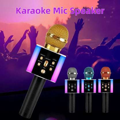 Wireless Karaoke Microphone Bluetooth Speaker LED Light Portable Singing Mic with Voice Changer for Kids Adults Party Outdoor Birthday Gift Car Travel Home KTV Rechargeable Handheld Karaoke Machine Christmas Present Fun Toy C