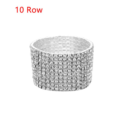 1-10 Rows Fashion Jewelry Bridal Wristband Crystal Rhinestone Elastic Bangle Stretch Bracelet Wedding Bridal Jewelry
