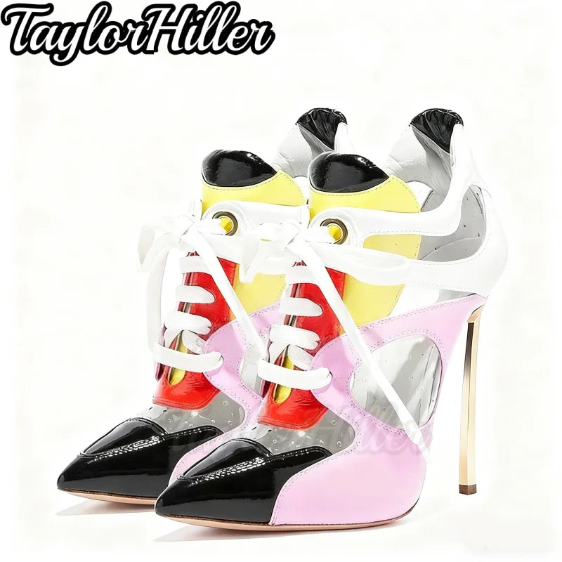 Mixed Color Lace Up Short Boots Women Fashion Patchwork Sport Sneakers High Heels Autumn Winter Boots Women Deisgner Shoes 2026