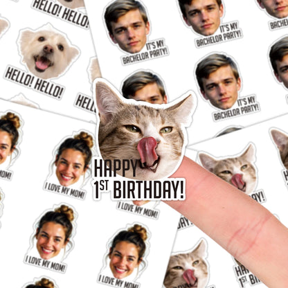 Personalized Custom Photo Portrait Face Text Stickers,Fun Image With Unique Slogan Gift For Friend Family,Pet Memorial Stickers