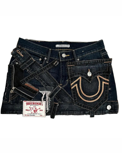Y2K Gothic Punk Style Denim Short Skirt Women Harajuku Retro Patched Zipper Skirt Streetwear Low Waist Vintage Jeans Mini Skirt