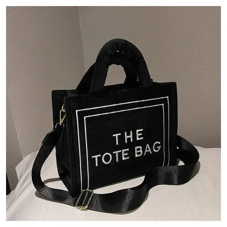 Female Square Tote Crossbody Bag Aesthetic Velour Elegant Letter Print Ladies Shoulder Bags Top Handle Women's Charisma Handbags