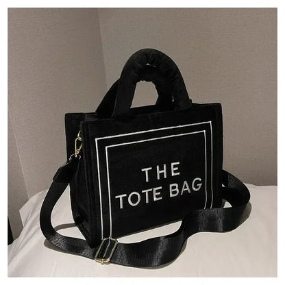 Female Square Tote Crossbody Bag Aesthetic Velour Elegant Letter Print Ladies Shoulder Bags Top Handle Women's Charisma Handbags