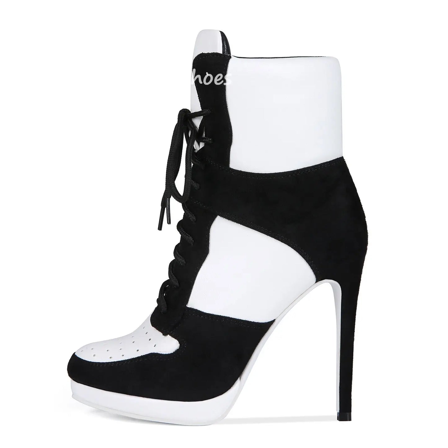 Round Toe Sports Lace Up Women's Short Boots 2026 Thick Sole Mixed Color Stilettos Autumn Winter New Street Style Casual Rock Bo