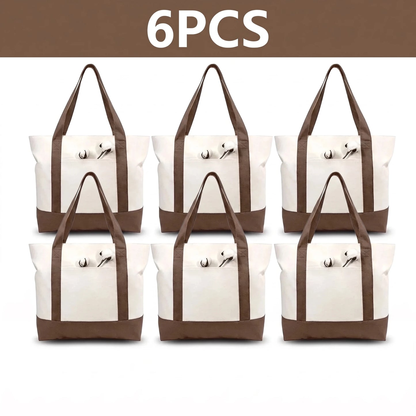1/3/6PCS Heavy Duty Canvas Tote Bag with Front Pocket Blank DIY Reusable Grocery Shoulder Bag for Women Office School Beach