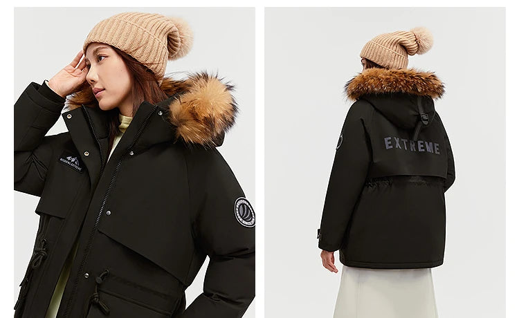 Bosideng Women 6th Generation Extreme Cold Goose Down Parka -20℃ Cold Resistance Winter Puffer Coat with Detachable Raccoon Fur