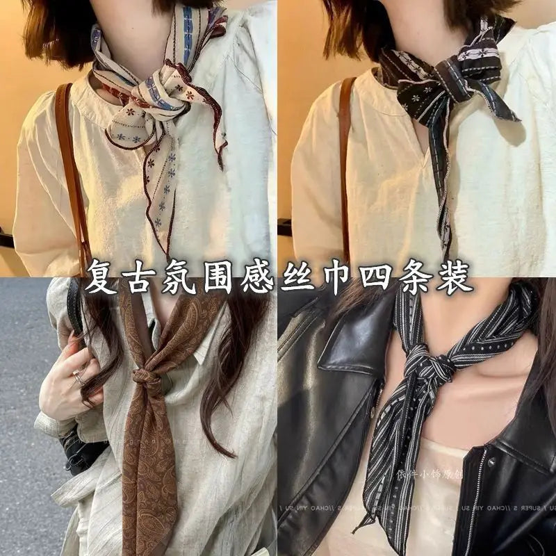 Retro Cotton-Linen Triangle Scarf Silk Scarf 2026 New Style Versatile Neck Protection Headscarf Decorative Collar Accessory with