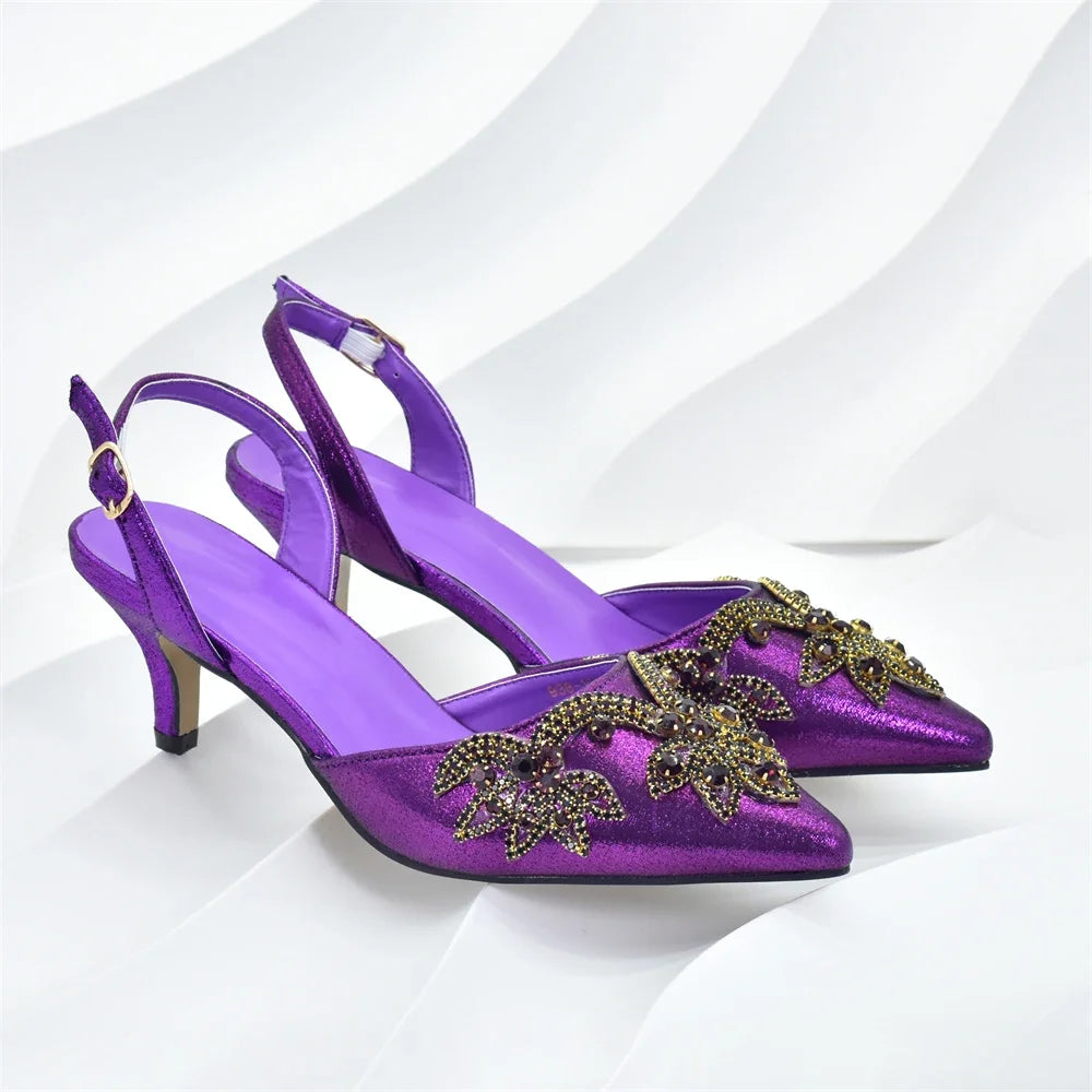 Women Nigerian Italian Shoes and Bags Set Decorated with Rhinestone Luxury Shoe and Bag Set for Party in Women Ladies Pumps